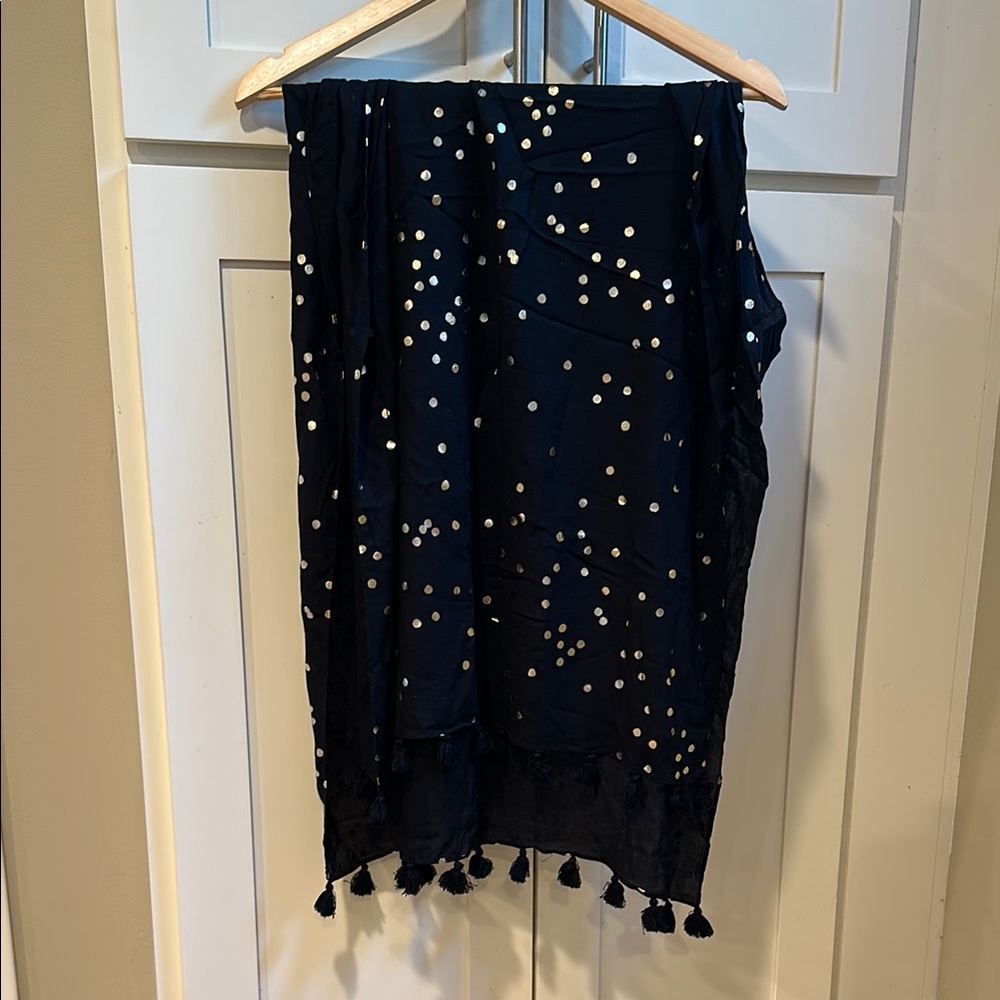 Black Scarf with Gold Polka Dots